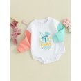 thumbnail image 3 of Honganda Barboteuse de Bébé de Pâques Contraste Couleur Manches Longues Broderie Lettre Combinaison, 3 of 9