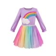 thumbnail image 1 of Girls Dress Tulle Skirt Rainbow Color 3D Ruffle Long Sleeve 7 Years, 1 of 1