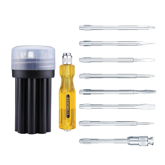Stht60573-8b 8 Pcs Screwdriver Set - Yellow & Black | Chrome Vanadium Steel, Screwdriver Set, Square Poker, Extension Blade | Durable Cellulose Acetate Handle, Dewalt & Black+Decker Tool
