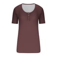 thumbnail image 3 of UPPADA Women's Summer Tops Short Sleeve V Neck Ribbed Knit Tees Trendy Button Front T Shirts Henley Solid Color Shirts Vacation Oufits Brown,XXL, 3 of 4