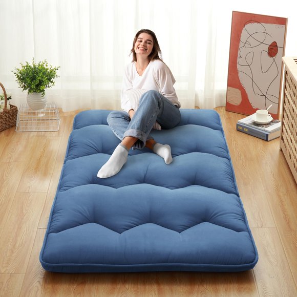 Bingirl Japanese Floor Mattress Futon Mattress Foldable Tatami Pad Twin Full Queen Size Sleeping Design 105g 4cm 99*203cm Navy blue