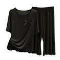 thumbnail image 1 of Yuyuzo Ensembles de Pyjama 2 Pcs pour Femmes T-Shirts à Manches Courtes à Col Ras du Cou Pantalons Amples Confortables Ensembles de Pyjamas à Volants Vêtements de Nuit, 1 of 3