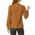 thumbnail image 3 of INSPIRE CHIC Hauts de Travail pour Femmes Carreaux Col à Nœud Papillon Manches Longues Blouses 2TG Brun, 3 of 7