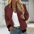 thumbnail image 2 of Womens Fashion Jacket Casual Stand Collar Zip Up Lightweight Coat Fall Color Block Jackets with Pockets Wine S, 2 of 5