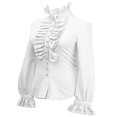 thumbnail image 3 of Women‘s Ruffle Trim Flounce Long Sleeve Mock Neck Blouse Top Button Down Office Work Shirt, 3 of 8