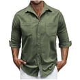 thumbnail image 1 of hotojiny Mens Corduroy Button down Shirts Shacket Vintage Textured Long Sleeve Jacket Lightweight Work Shirts with Pockets, 1 of 7