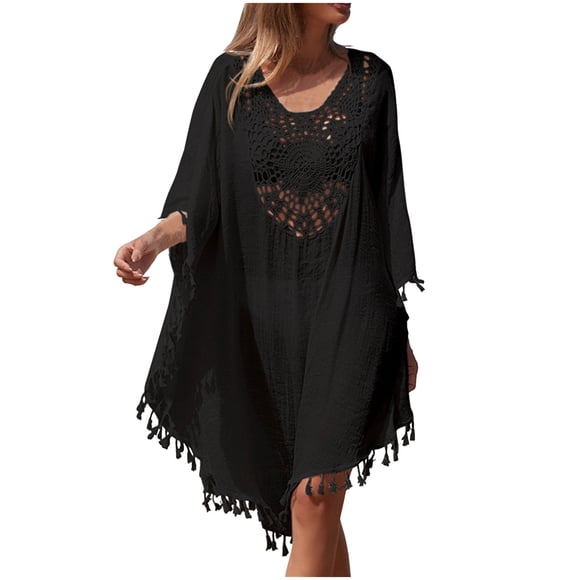 Plebaso Womens Swimsuit Cover Ups Crochet Neck Bikini Wear Coverup Flowy Bathing Suit Beach Vacation Dress
