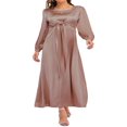 thumbnail image 1 of Femmes Automne Midi Robe à Manches Longues Noeud devant Robe en Satin, 1 of 7