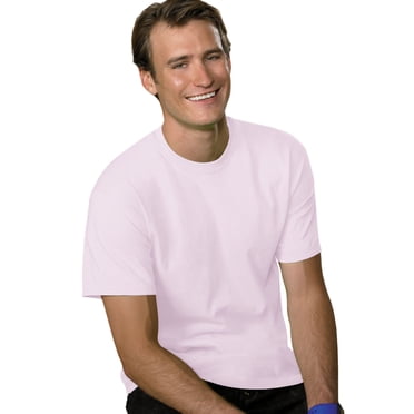 Hanes Mens 5.2 oz HEAVYWEIGHT Short Sleeve T-shirt, L, Pale Pink