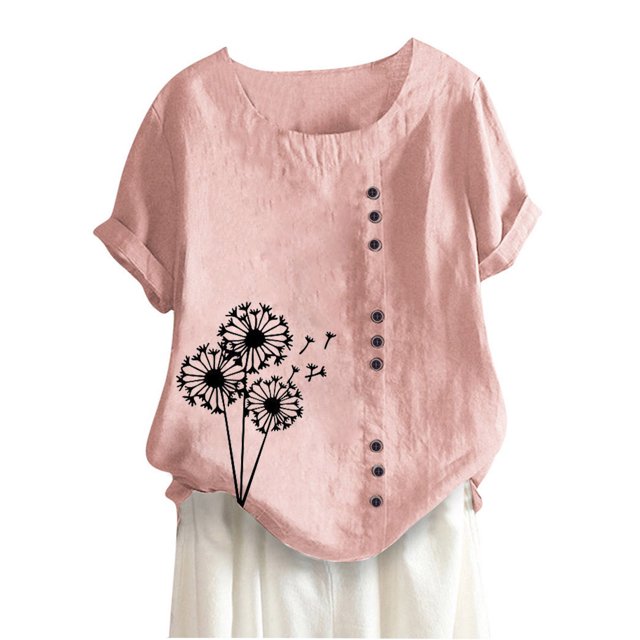 Cameland Hauts pour Femmes Col Rond Manches Courtes Imprimé Floral Chemise Ample