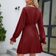 thumbnail image 4 of Vente de Liquidation Robes d'Été pour Femmes 2023 Robe à Manches Courtes de Couleur Unie Col en V Midi Évasée Mode Élégante Fête Boîte de Nuit Vacances Plage Bord de Mer Bal de Rentrée Ligne A Ourlet Évasé Robe Plissée, 4 of 5