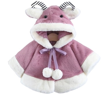 QUYUON Baby Girl Cloaks Jackets with Hood Toddler Girls Winter Warm Fleece Open Front Cardigans Infant Newborn Cape Cloak Girls' Outerwear Coats Purple 6-12 Months