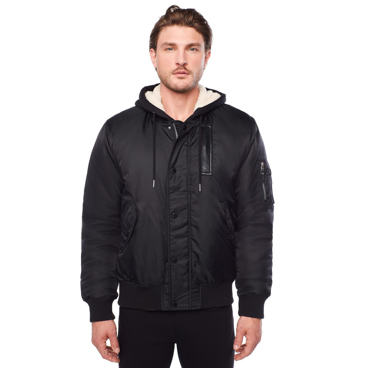 Dark Black Men's Hooded Bomber Jacket