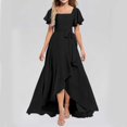 thumbnail image 5 of XIMIN Girls Plus Size Square Neck Solid Color Chiffon Bridesmaid Dresses Formal Cocktail Party Dresses with Sleeves Ruffle High Low Evening Formal Dress, 5 of 5
