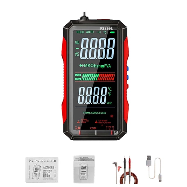 High Precision Digital Multimeter Rechargeable Auto Ranging Electrical Tester for Home Automotive Industrial Use with Digital Display Measuring Tools for Resistance Capacitance Environment Temperature