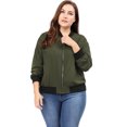 thumbnail image 3 of GRACE & GRANDEUR Women's Plus Size Contrast Trim Zipper Hip Length Bomber Jacket, 3 of 7