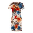 thumbnail image 4 of Robe d'Été pour Femmes 2024 Mode Grande Taille Décontractée Col Rond Bretelles Manches Courtes Imprimé Floral Robe Ample avec Poche 50 % de Réduction!, 4 of 7