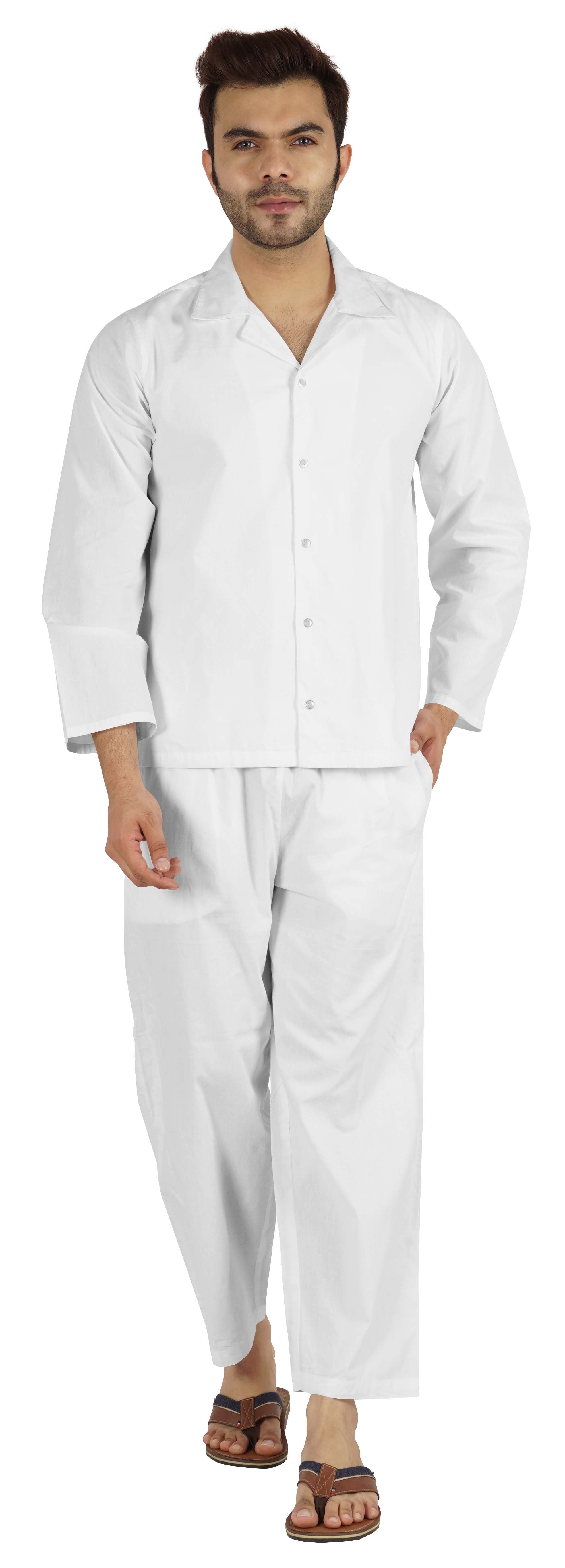 Inkmeso Ensemble de Pyjama Classique Uni en Coton, Pyjama Boutonné pour Hommes, 2 Pcs, Tenue de Nuit