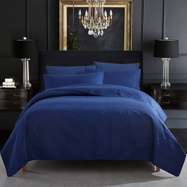 JML Quilt Set King 3 Piece Coverlet, Microfiber Embossed Bedspread With 2 Shams,92"x104"
