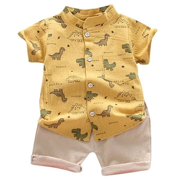 dmqupv Ensemble Tenue Bébé Garçon Tout-Petit Enfants Bébés Garçons T-shirt Dessin Animé Dinosaure Hauts+pantalons Ensemble Tenues Jaune, Taille pour 12-18 Mois