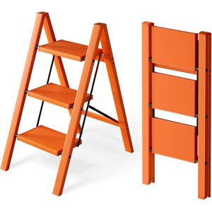 HillhutApex 3 Échelle d'étape, Portable léger 3 Tabouret pas avec pédale antidérapante, 330lbs Capacité Échelle en aluminium pour ménage,Bureau,Cuisine(Orange)