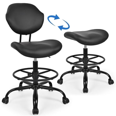 Chaise de Dessin en Cuir PU avec Dossier Amovible, Chaise de Bureau Haute Polyvalente, Repose-Pieds Réglable Pivotant à Anneau Tabourets Roulants pour Maison Spa Studio Labo Salon Bar Comptoir