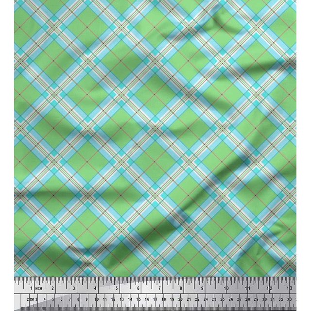 Soimoi Satin Silk Fabric Diagonal Check Print Fabric by The Yard 42 Inch Wide