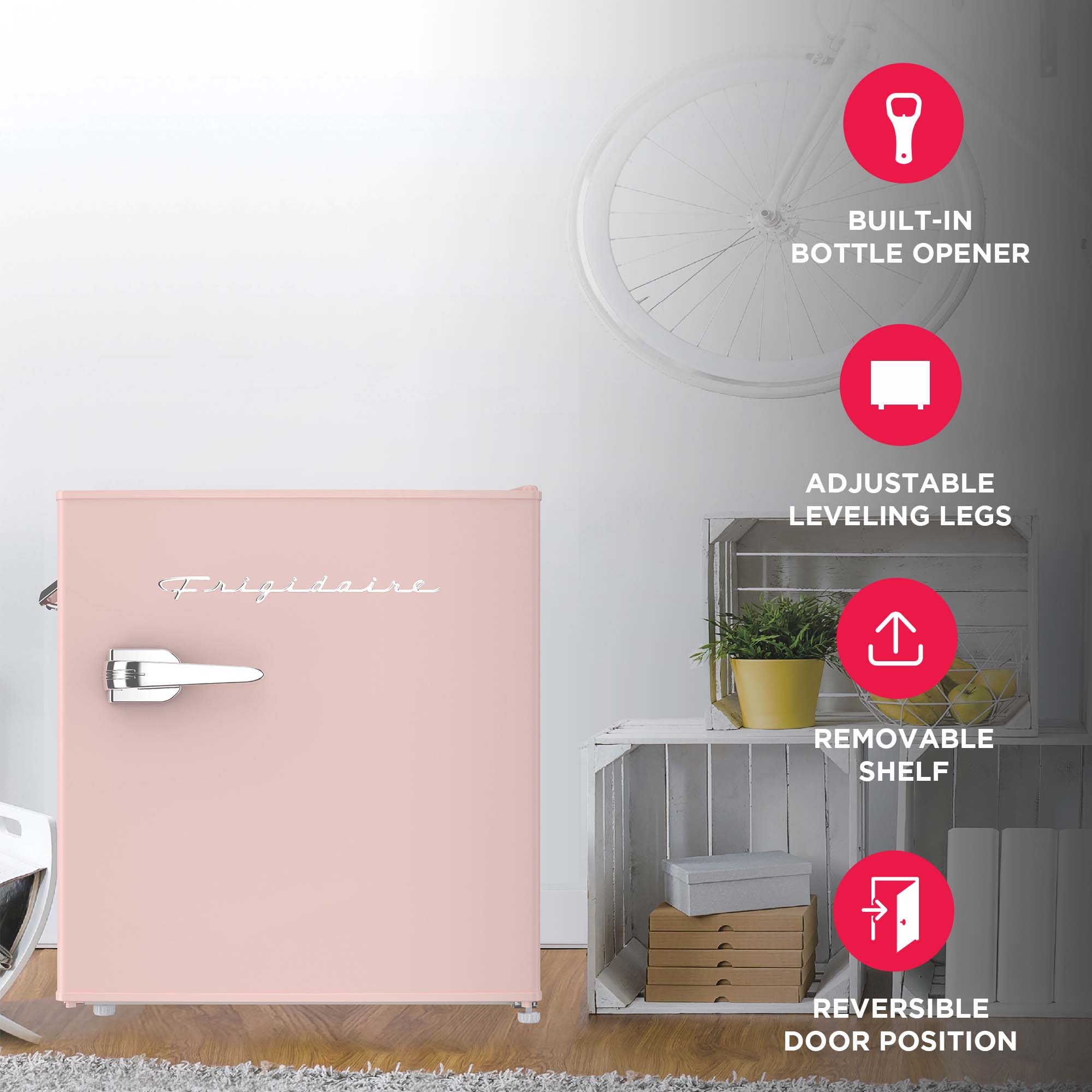 Mini-réfrigérateur rétro Frigidaire 1,6 pi³ avec ouvre-bouteille latéral, réfrigérateur compact avec compartiment congélateur, corail