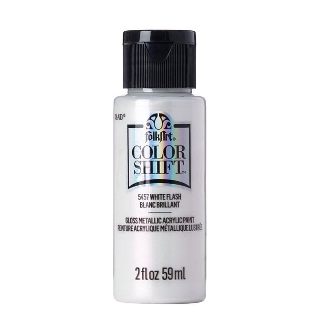 FolkArt Peinture Acrylique Color Shift 2 fl oz en Blanc Éclatant, une Peinture Acrylique Métallique à Base d'Eau, Non Toxique avec une Finition Lustrée et un Capuchon à Rabat Noir, Convient aux Bricolages Intérieurs et Extérieurs sur Bois, Toile et Plus.
