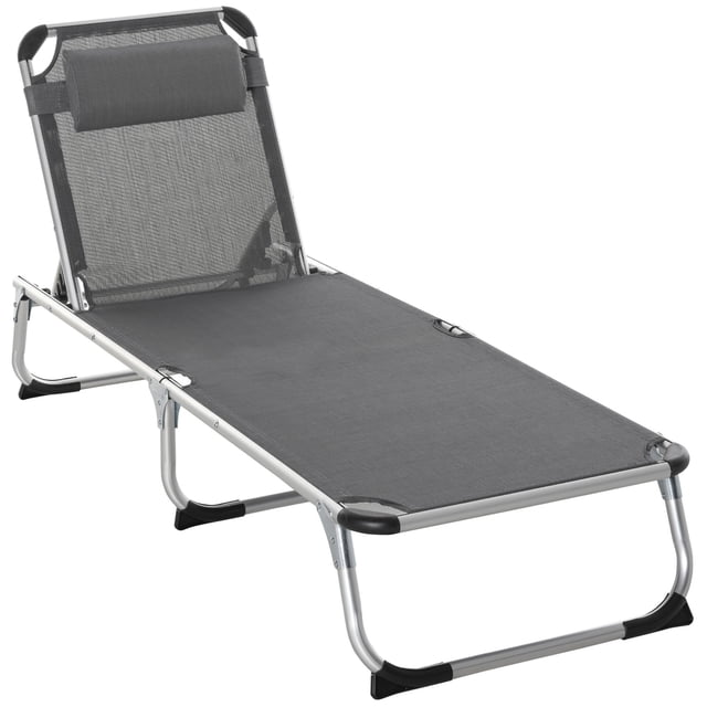 Outsunny Chaise Longue Pliante avec Appuie-Tête et Dossier Réglable - Ensemble de 1, Gris