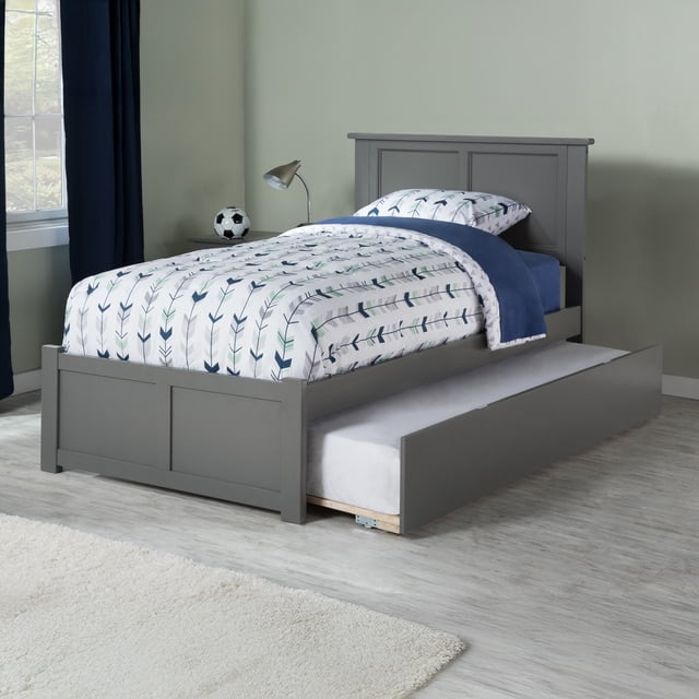 Madison Lit Plateforme en Bois Simple TG avec Pied de Lit et Tiroir-Lit Simple TG, Gris
