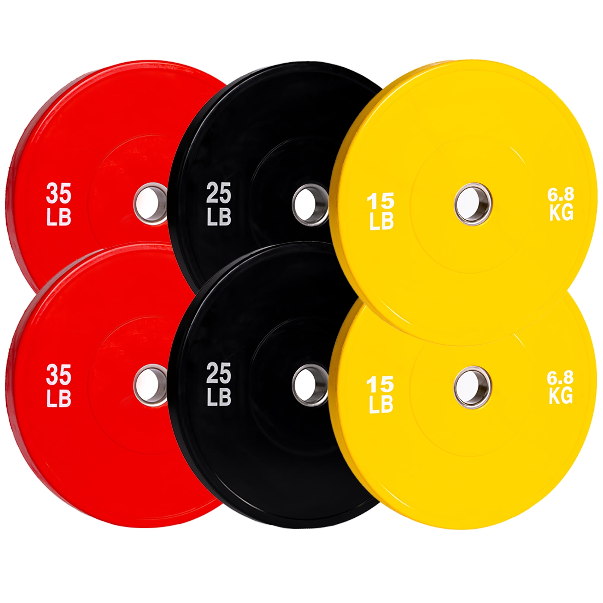 PRISP Olympic Bumper Weight Plate - Rubber Plate for 2 Inch Olympic Barbell with Steel Insert; Pairs, Sets and Single Plates Available