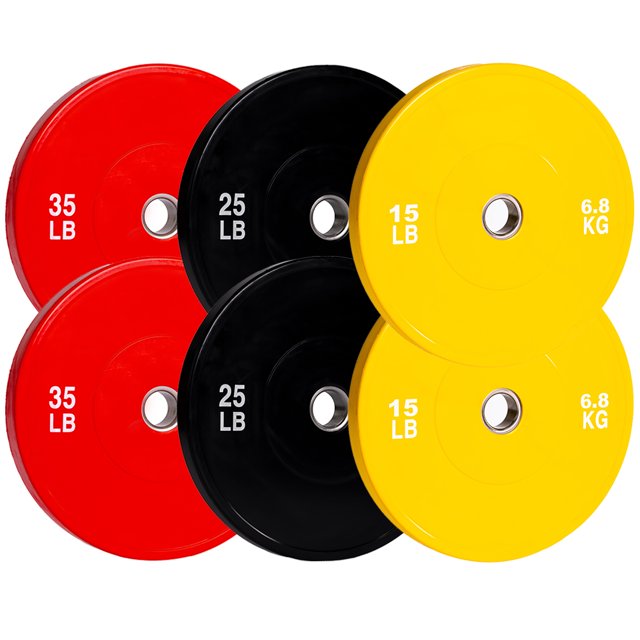 PRISP Olympic Bumper Weight Plate - Rubber Plate for 2 Inch Olympic Barbell with Steel Insert; Pairs, Sets and Single Plates Available