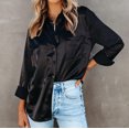 thumbnail image 4 of Jsaierl Womens Satin Silk Button Down Shirts Solid Color Lapel Collar Basic Blouses Long Sleeve Work Business Tops with Pockets, 4 of 9