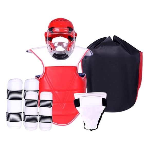 Almencla Karate Sparring Gear Set Chest Guard Headgear for Grappling Muay Thai Karate Height 160 to 170cm