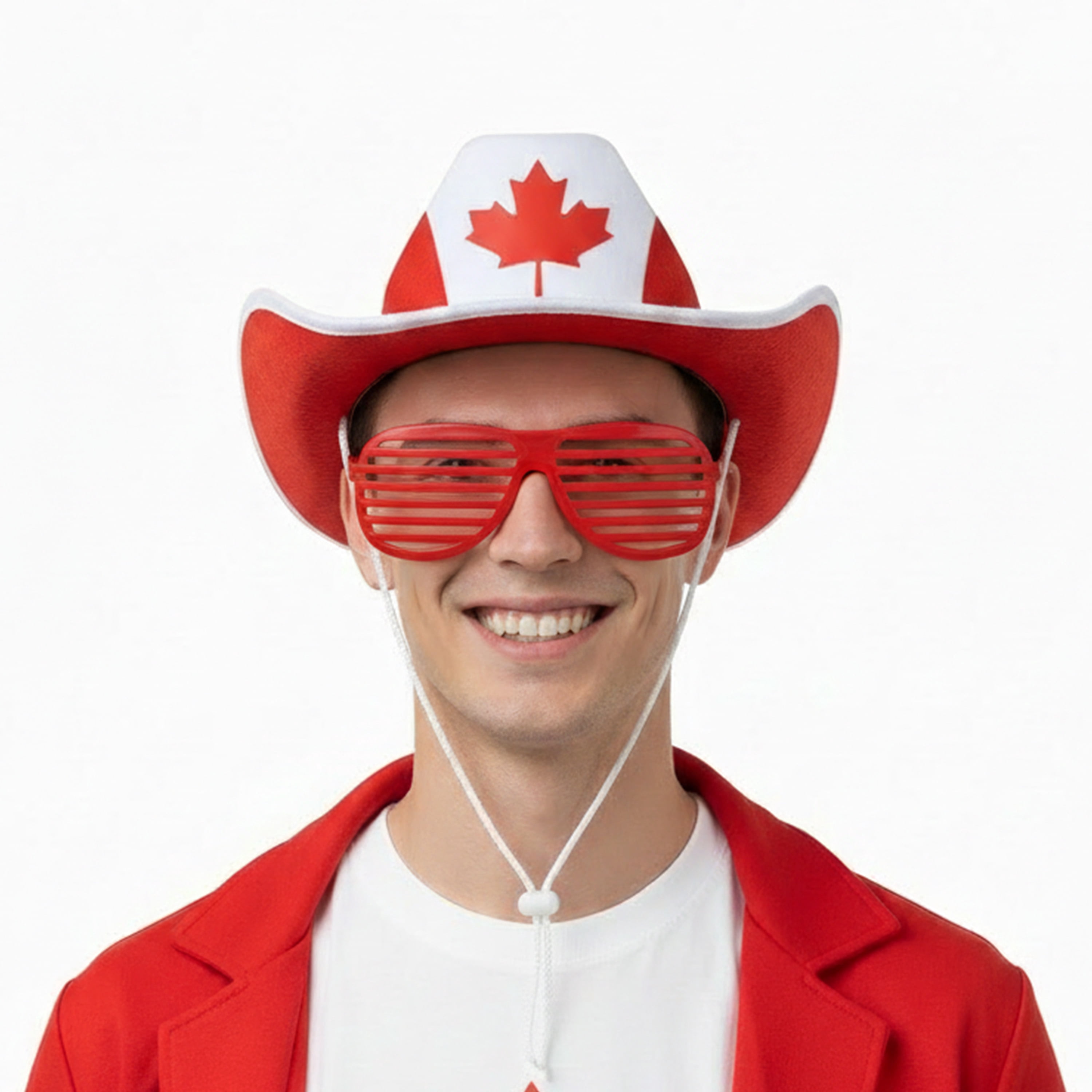 Chapeau de cowboy rouge et blanc, taille unique adulte, décoration pour la fête du Canada. Idéal pour célébrer la fête du Canada.