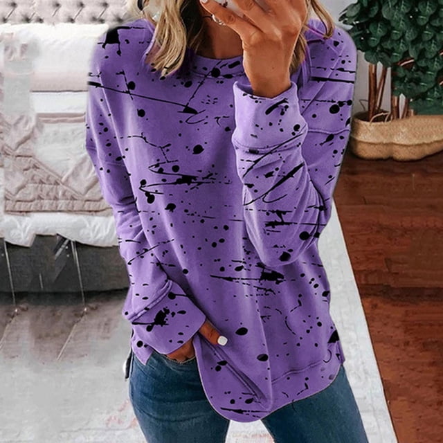 Jsaierl 2024 Automne Hauts à Manches Longues pour Femmes Chandails en Molleton Graphiques Tendance Col Rond Grande Taille Coupe Ample Pull Chemises Blouses Décontractées Confortables
