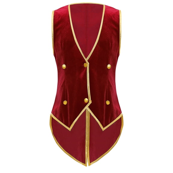 Jowowha Kids Boys Medieval Tailcoat Sleeveless Velvet Steampunk Long Waistcoat Pirates Coat Red 6