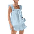 thumbnail image 1 of SNNROO Womens 2 Piece Outfits Summer Sets Sleeveless Ruffle Square Neck Tank Tops and Loose Shorts Lounge Pajama Sets, 1 of 7