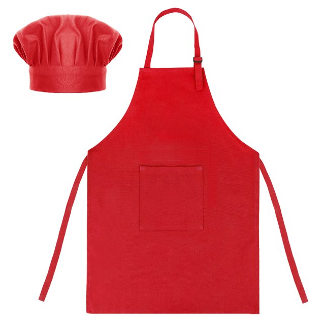 TOPTIE Tabliers de Cuisine pour Enfants en Toile de Coton et Ensemble de Toque de Chef