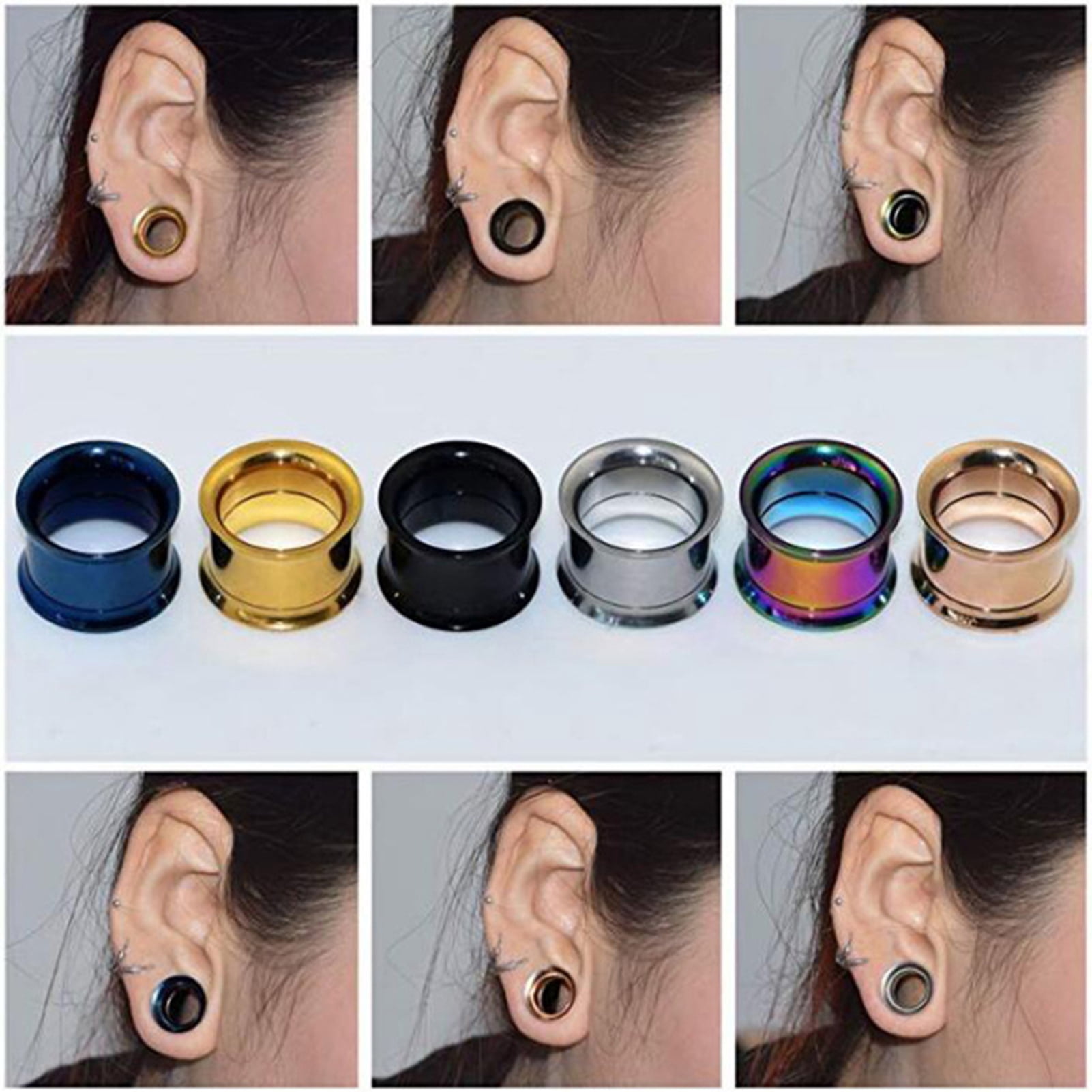 Trayknick 1Pc Ear Expander Solid Color Skin-friendly Stainless Steel Double Flared Ear Gauges for Men Women Black 20mm