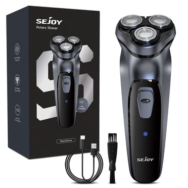 Sejoy Rasoir Électrique pour Hommes Rasoir pour Hommes Visage, Tondeuse à Barbe, Rasoir Rotatif Électrique Portable, 2 en 1 3 Têtes 4D Sans Fil Rechargeable, avec Tondeuse Escamotable, Lavable, pour la Maison et les Voyages, Gris