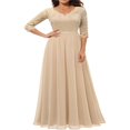 thumbnail image 2 of Robe Longue en Dentelle pour Femmes Manches 3/4 Col en V Dos Nu Fermeture Éclair Robe de Soirée de Mariage, 2 of 7