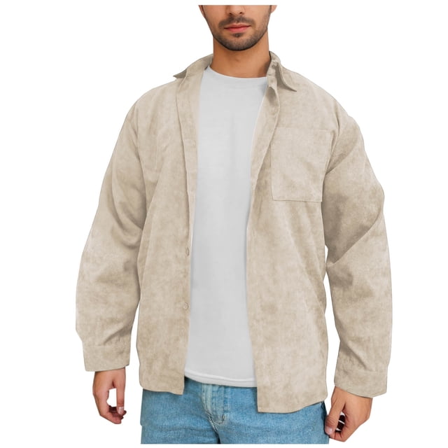 fatyb Mens Corduroy Button down Shirts with Pocket Casual Long Sleeve Collared Shacket Jacket for Men