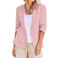 thumbnail image 2 of IMENGL Linen Casual 3/4 Stretchy Ruched Sleeve Lightweight Work Office Jacket, Pink 4XL, Size M-5XL, 2 of 9