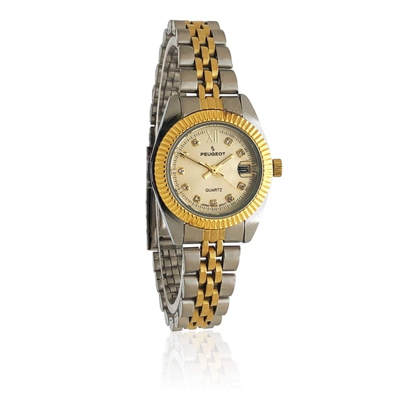 Peugeot Women's Luxury Status Wrist Watch with Fluted Bezel, Steel Bracelet and Date Window