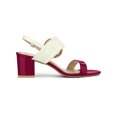 thumbnail image 3 of BLISSFUL STEP Slingback Sandals Contrast Color Chunky Heel Big Circle Buckle Sandals Hot Pink White 6, 3 of 7