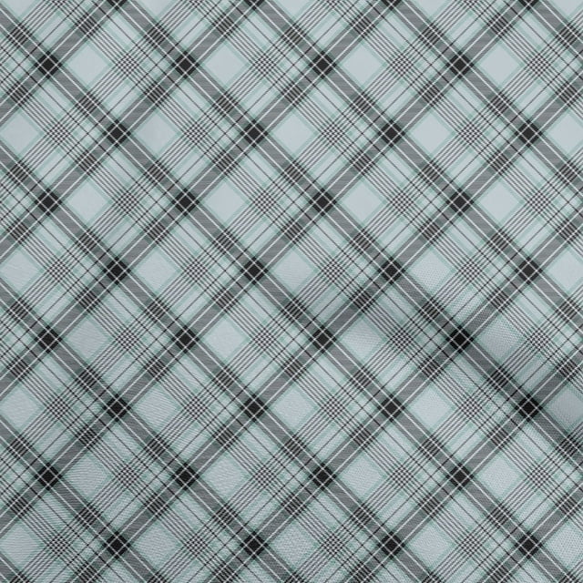 oneOone Rayon Dusty Blue Fabric Check Fabric For Sewing Printed Craft Fabric By The Yard 56 Inch Wide