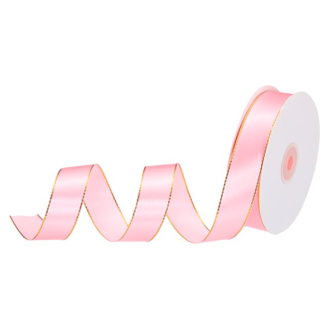 Unique Bargains 1 Inch 50 Yard Wide Satin Ribbon with Gold Edges Grosgrain Fabric Ribbon for Gift Wrapping, Pink