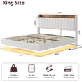thumbnail image 2 of Bingirl King Floating Bed Frame with LED Lights and Charging Station, Upholstered Platform Bed with Storage Headboard, Wood Slats Support, No Box Spring Needed, Easy to Assemble, White, 2 of 8
